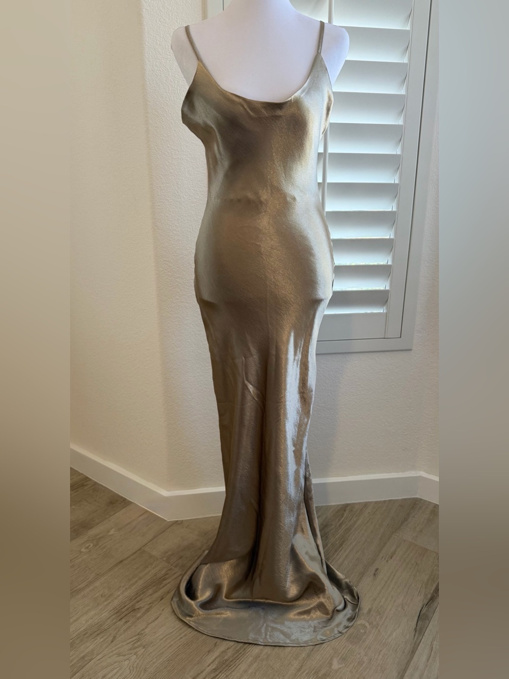 Bella Barnett Metallic Gold Open-Back Cowl Neck Maxi Dress